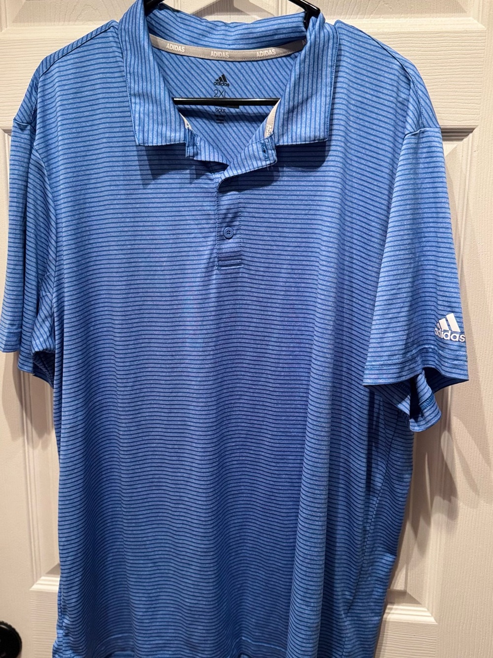 men’s adidas Light Blue Striped Men’s Golf Performance Active Polo Shirt 2XL